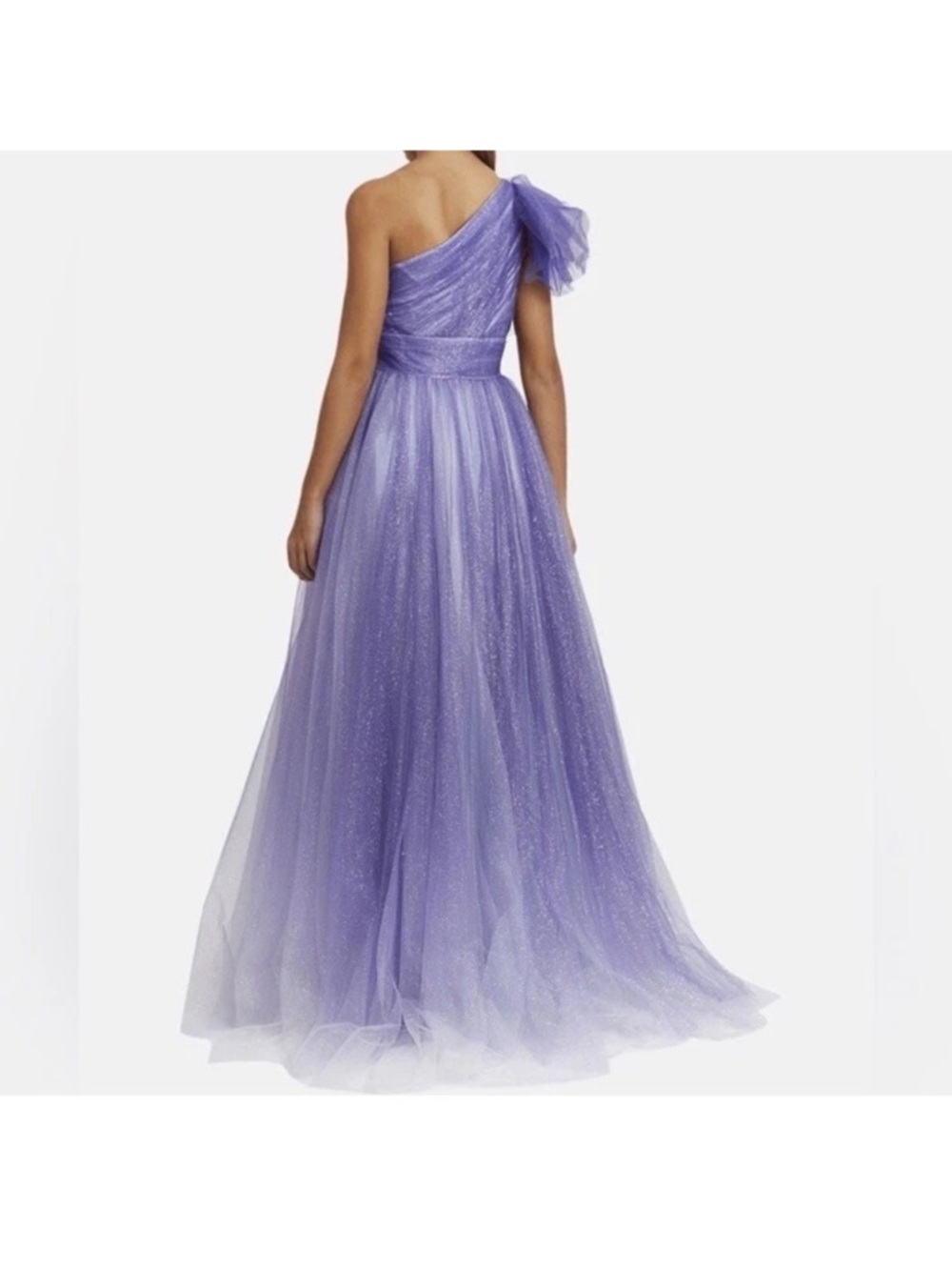 Mac Duggal Lavender Ombré Glitter One-Shoulder Tulle Evening Ball Gown Size 12 - Picture 8 of 11
